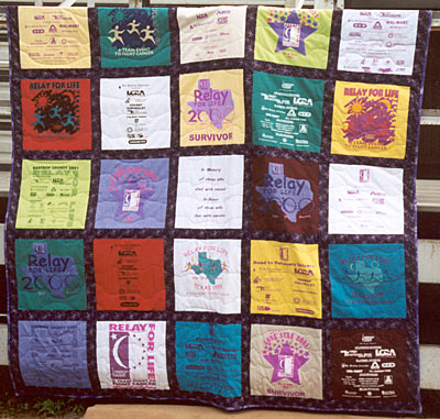 Debbie Higgins made this quilt out of T-shirts from previous years' Relay for Life.