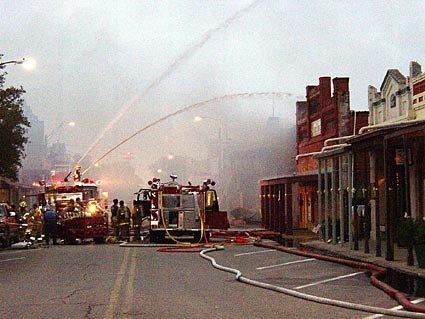 The Texas Mercantile building in the historic downtown of Bastrop was ravaged by fire.