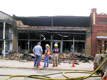 The Texas Mercantile building in the historic downtown of Bastrop was ravaged by fire.
