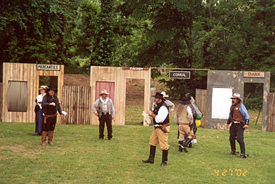 The Texas Pistolaros, gunfight re-enactors, in action. This group performed skits and gave instructions on firearm safety.
