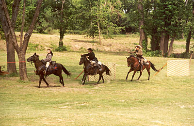 Terry's Texas Rangers gave demonstrations of cavalry horseback drills with sabers and pistols.